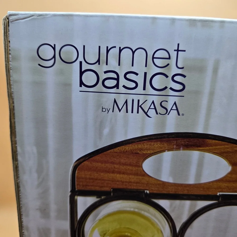 Mikasa Gourmet Basics Foldable Wine Rack 6 Bottle Antique Black Wire Acacia Wood